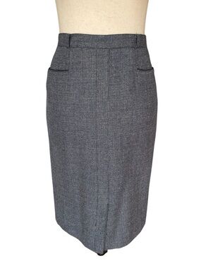 Vintage 60s Paco Rabanne Blue Gray Wool Tweed Pencil Skirt sz 38 XS